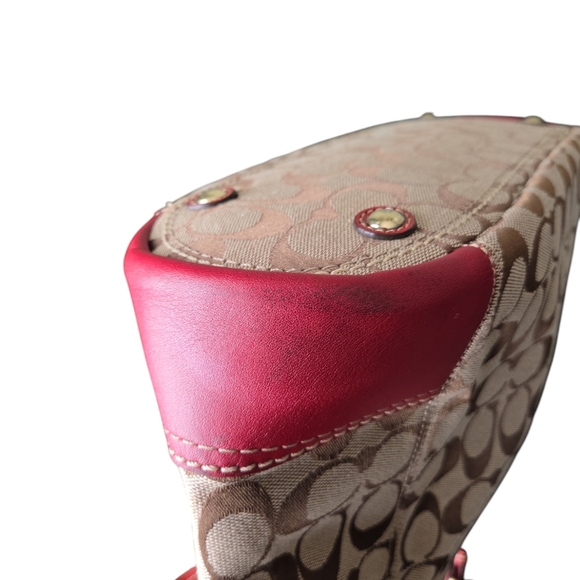 Coach Maroon Leather trim Monogram Shoulder Tote Bag - Picture 15 of 15